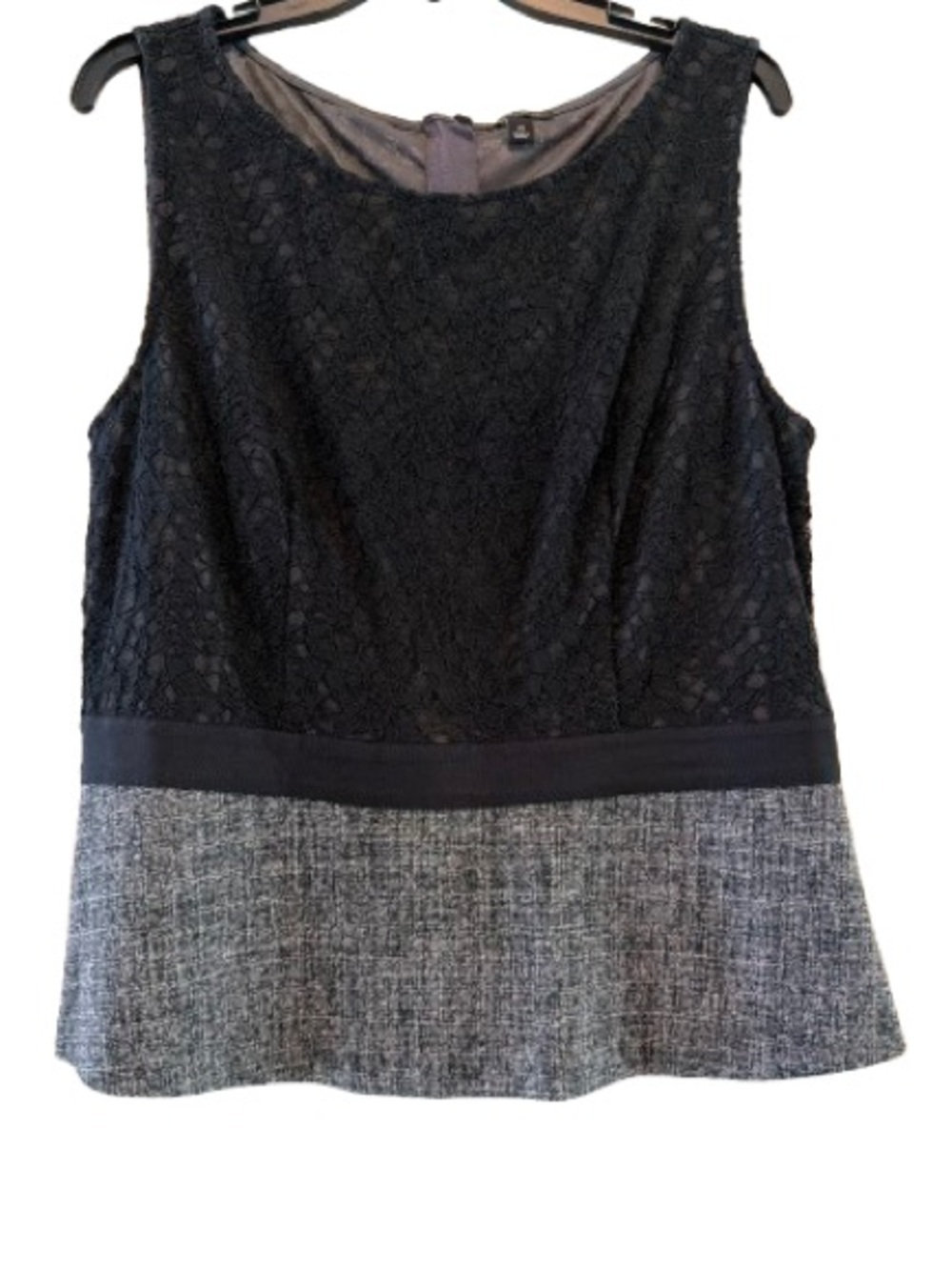 Women’s Black Lace & Gray Tweed Peplum Top White House Black Market 14